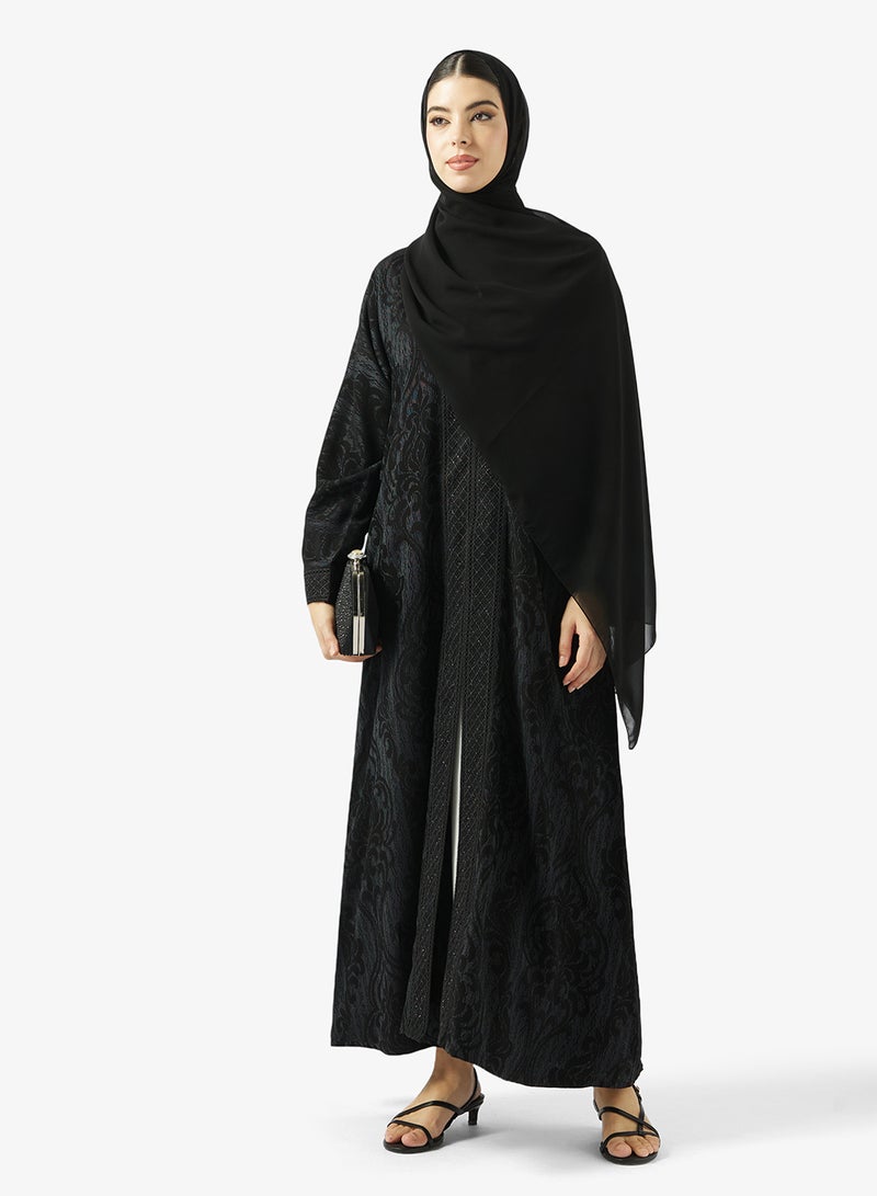 hayas closet Black Embellished Abaya With Sheila - Image 1